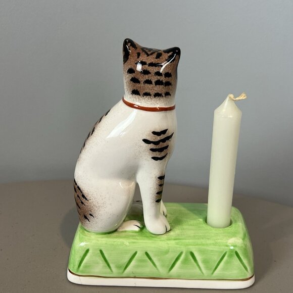 Vintage The Haldon Group Striped Cat Porcelain Candle Holder Japan - Picture 5 of 16